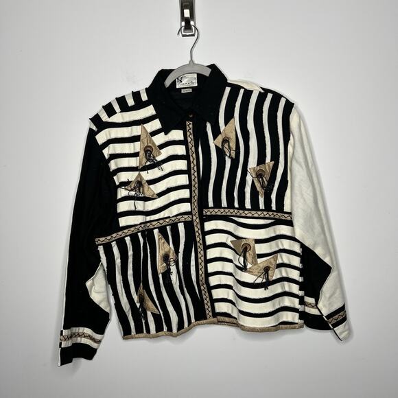Yak Magik Shirt Jacket Womens Medium Cotton Silk Striped Funky Shacket Nepal - Picture 1 of 15